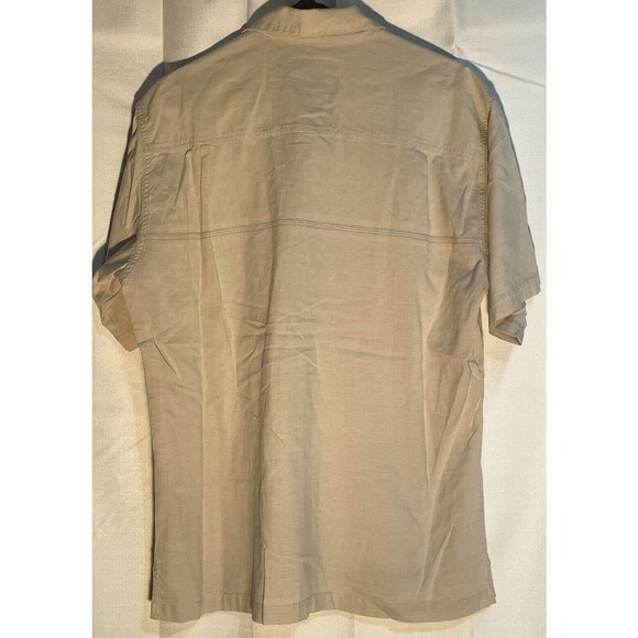 Vtg John Rich and Bros Woolrich Short Sleeve Button Up Shirt Men's L British Tan - Picture 6 of 6